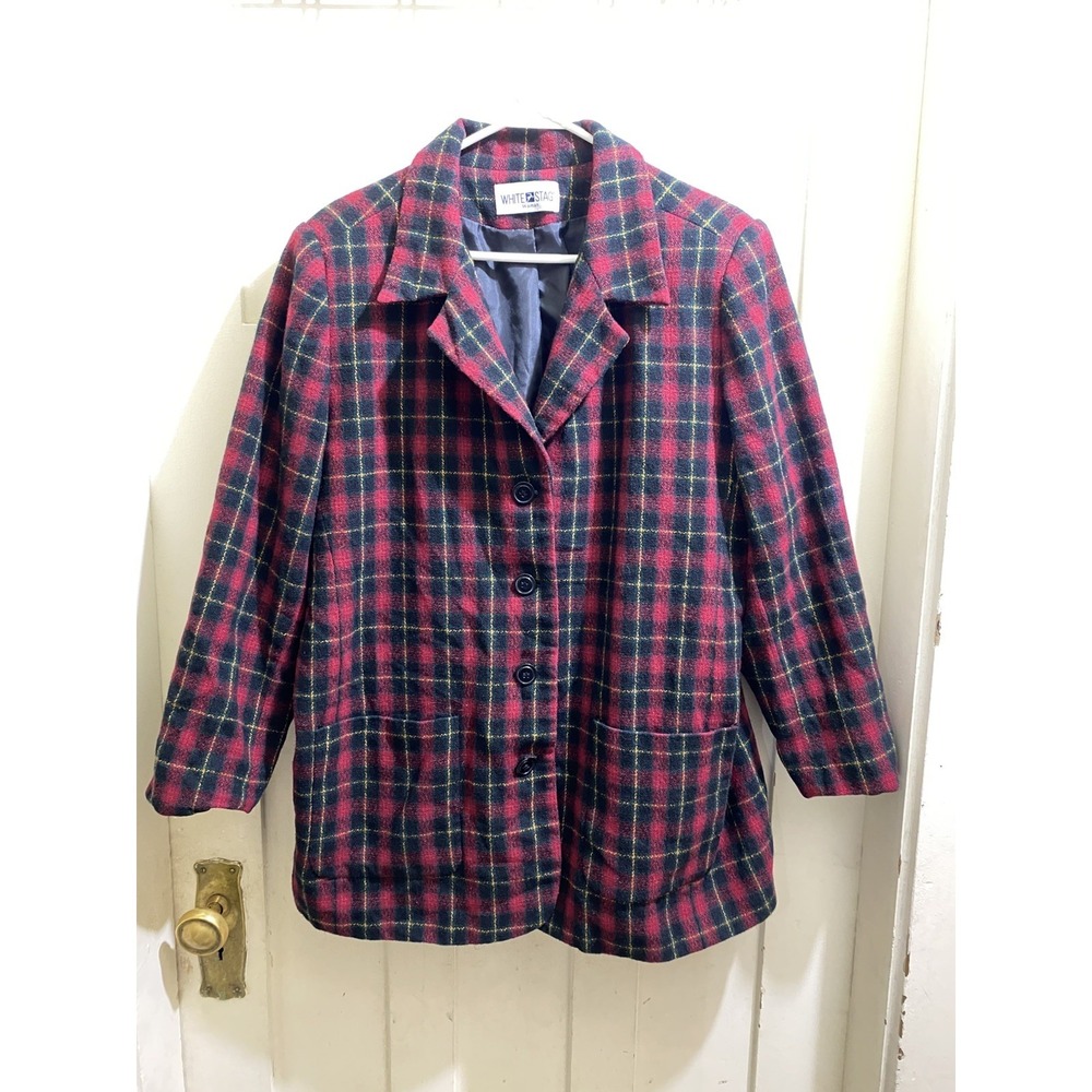 White Stag Button Up Sweater Blazer Womens‎  Plaid Red Green Black Yellow XXL